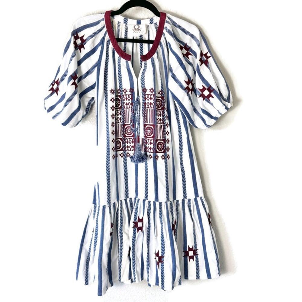 Figue Bria Blue Striped Cotton Shift Dress Size Large